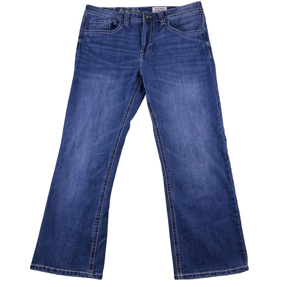 TK Axel Slim‎ Boot Mens 36x30 Blue Jeans Whiskered Stretch Medium Wash